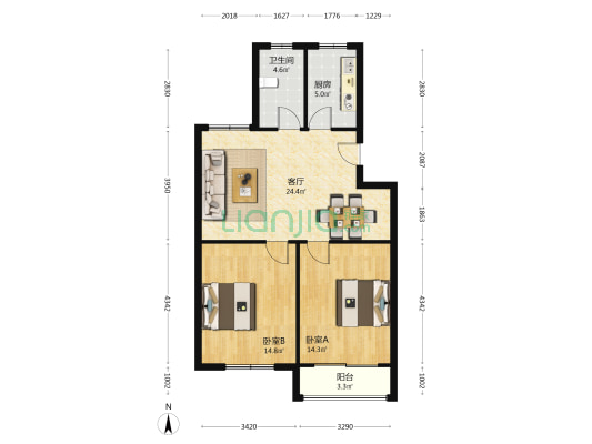 蝴蝶湾 2室1厅1卫 85平方