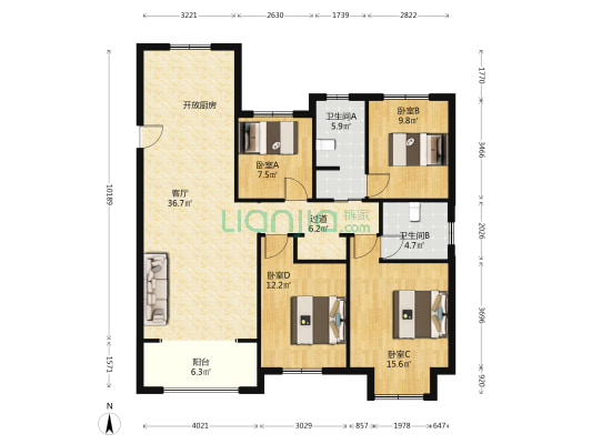 悦景华府 4室1厅2卫 141平方
