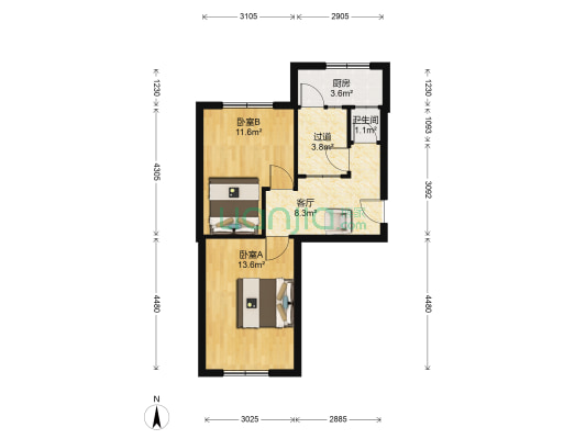 糖酒小区 2室1厅1卫 53平方
