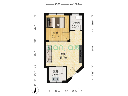 阳光小区 1室1厅1卫 33平方