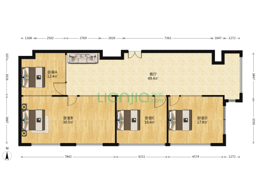 领航国际 4室1厅0卫 190平方