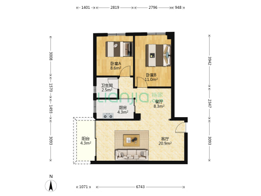 海云大厦 2室2厅1卫 76平方