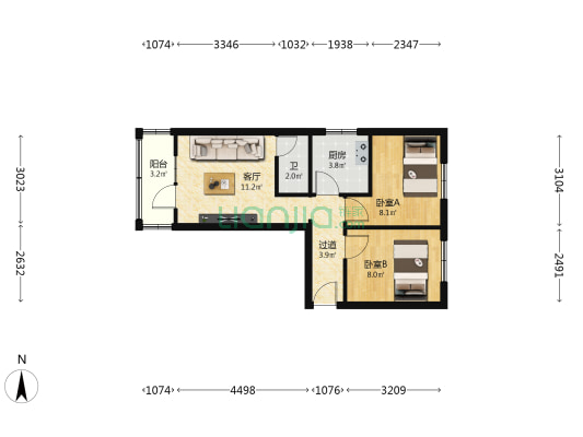桥梁队家属院 2室1厅1卫 52平方