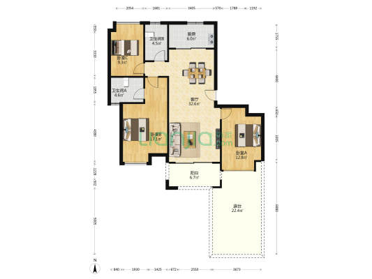 桂林国韵村 3室1厅2卫 122平方