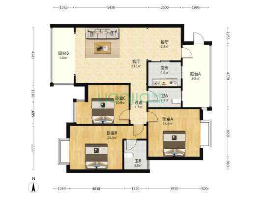 光明大厦 3室2厅2卫 130平方