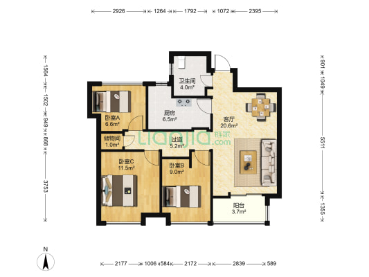 方正荷塘月色 3室1厅1卫 88平方