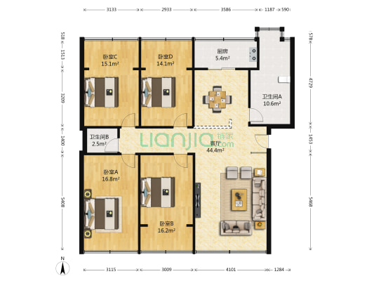 台子巷3号 4室1厅2卫 7平方
