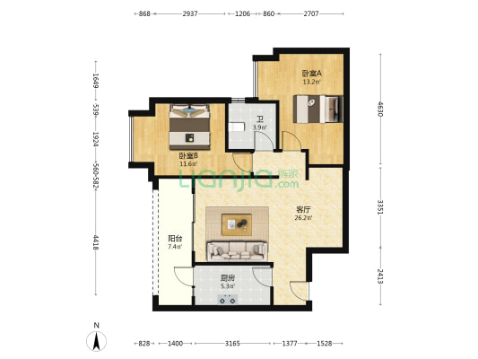 富州平顶山58号南区 2室1厅1卫 75平方