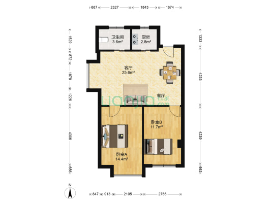 泰源轻纺城 2室1厅1卫 88平方