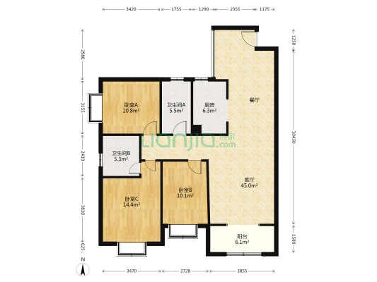千田·新开元 3室1厅2卫 132平方