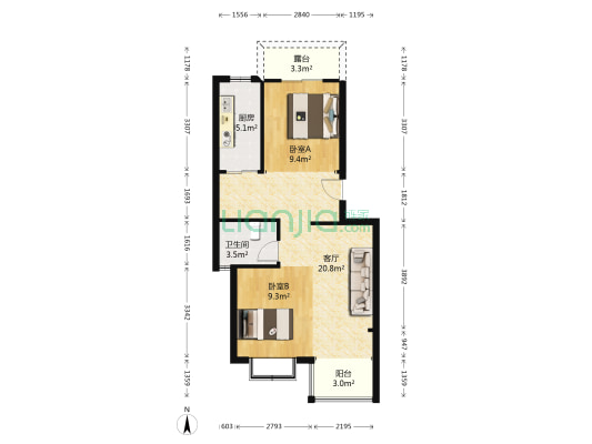 高尔夫滨海华庭 2室1厅1卫 67平方