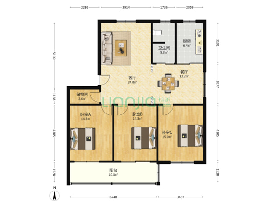 文德苑 3室2厅1卫 117平方