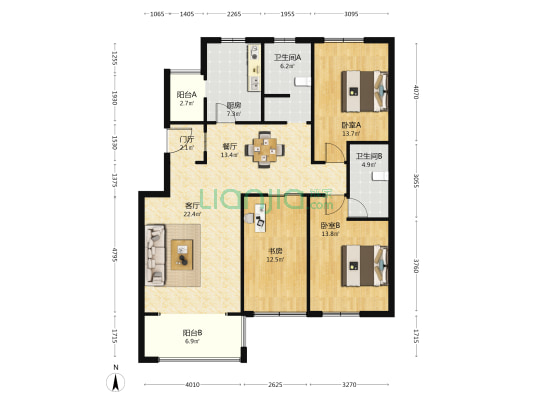 稻和家园 3室2厅2卫 136平方