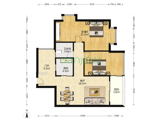 抚江国际 2室1厅1卫 87平方