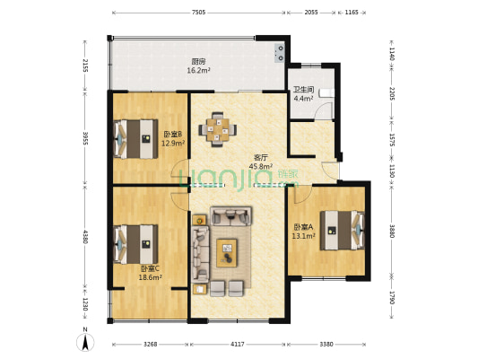 成都大学新都教工小区 3室1厅1卫 111平方