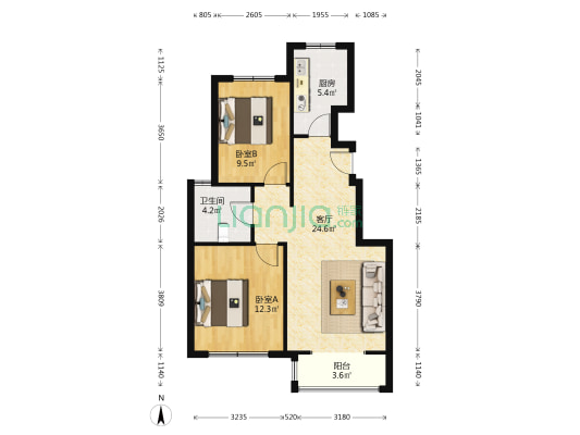 儒林轩 2室1厅1卫 83平方