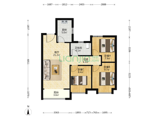 大华锦绣华城 3室1厅1卫 92平方