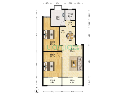 桐柏北路106号院 2室2厅1卫 98平方