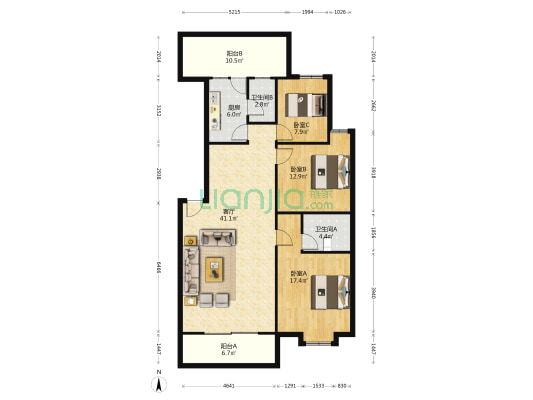 丽景楼 3室1厅2卫 119平方