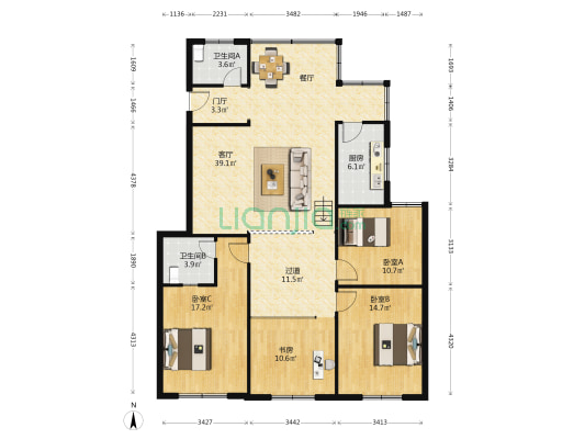 郁金花园 4室1厅2卫 145平方