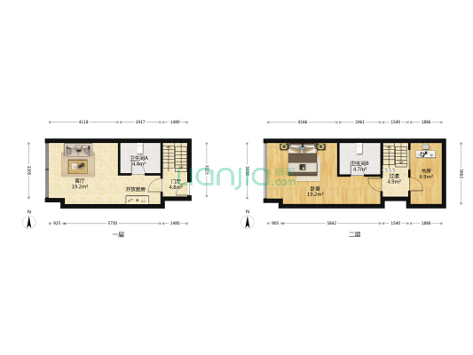 绿城青亭 2室1厅2卫 44平方
