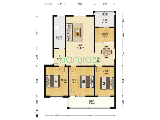 水利学校家属楼 3室2厅1卫 116平方