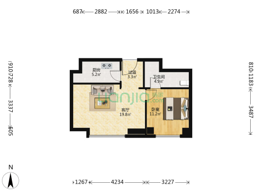 银信国际公寓 1室1厅1卫 71平方