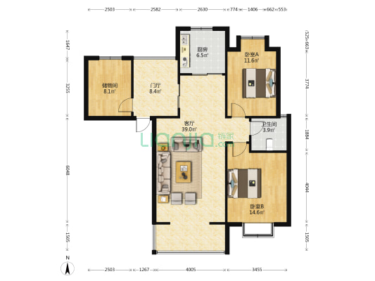 恒宇西苑 2室1厅1卫 107平方