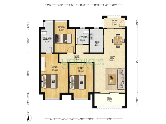 碧桂园正荣湾棠 3室1厅2卫 105平方