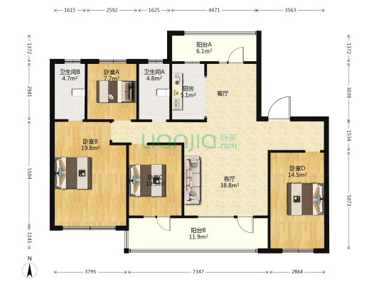 清河熙华园 4室1厅2卫 151平方