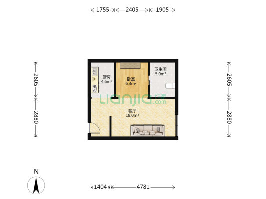 鸿鼎商务楼 1室1厅1卫 49平方