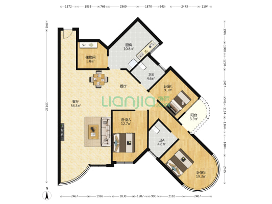 国际会议中心 3室1厅2卫 160平方