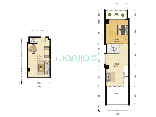都市物语 1室2厅2卫 96平方