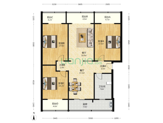 惠丰后街47号 3室2厅1卫 132平方