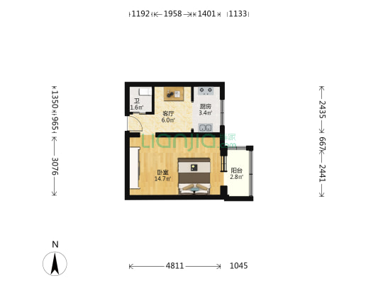 花园胡同 1室1厅1卫 38平方
