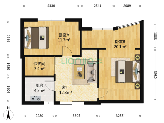 堰锦家园 2室1厅0卫 57平方