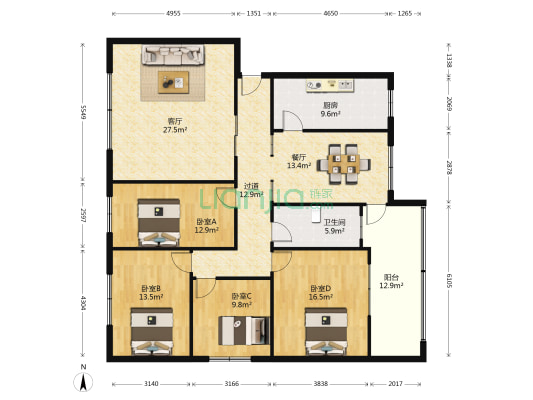 交通运输局 4室2厅1卫 176平方