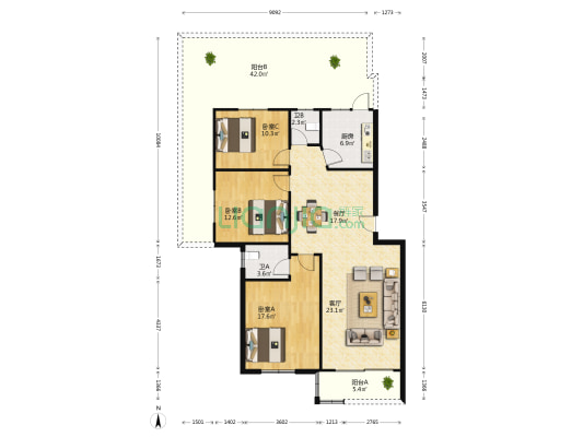 碧湖居 3室2厅2卫 133平方