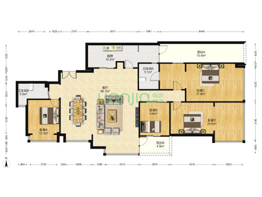 波托菲诺纯水岸十六期 4室1厅2卫 164平方