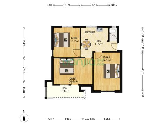 南杨新村 3室1厅1卫 69平方