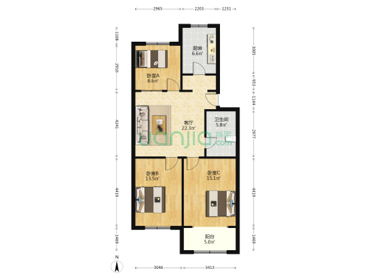 鼓楼花园教师公寓 3室1厅1卫 93平方