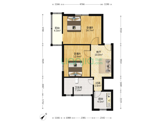金融巷36号 2室1厅1卫 67平方