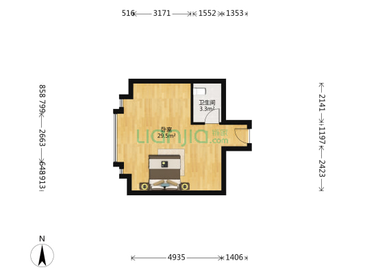 绿地欢乐颂 1室0厅1卫 49平方