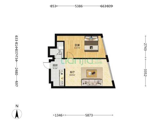 巴黎假日 1室1厅1卫 68平方