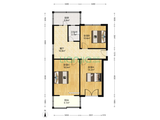 新闻出版局 3室1厅1卫 85平方