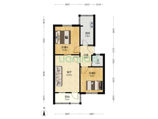 煤建西路15号院 2室1厅1卫 60平方