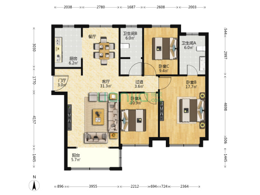 公馆壹号 3室1厅2卫 126平方