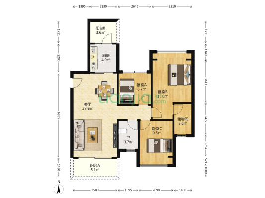 方圆南海小城之春 3室1厅1卫 97平方