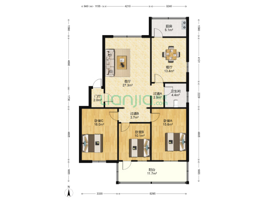 珍珠南路79号 3室2厅1卫 118平方
