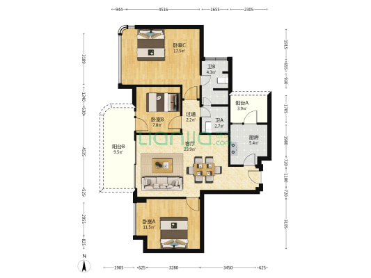 锦城峰荟荟骏阁 3室1厅2卫 102平方